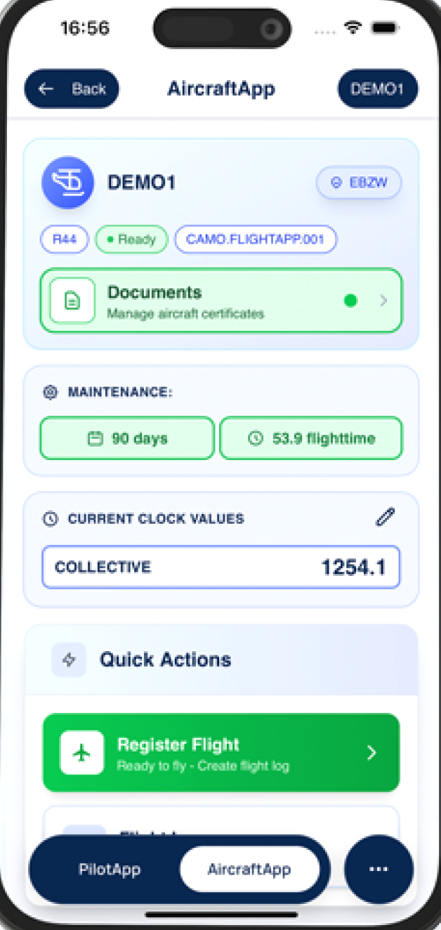 AircraftApp dashboard